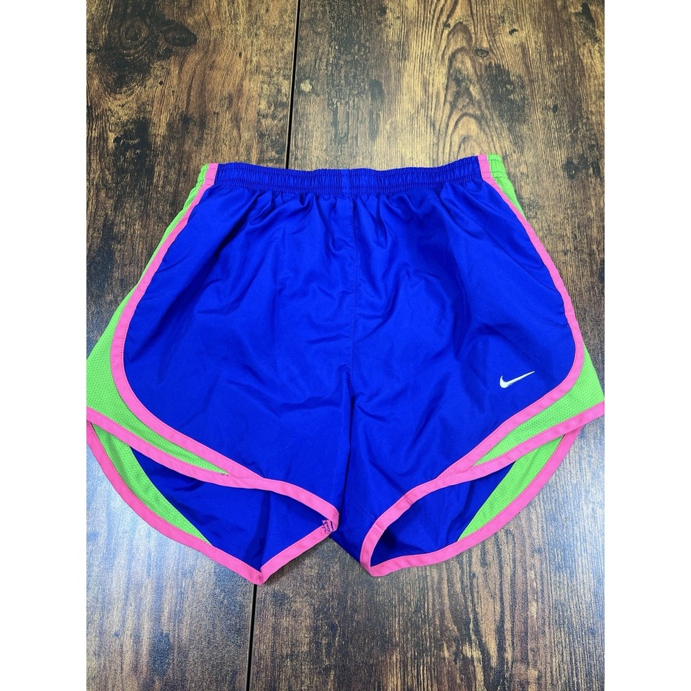 Nike Running Shorts Women's XS Blue Dri-FIT Tempo Neon Pink Green Trim Lined